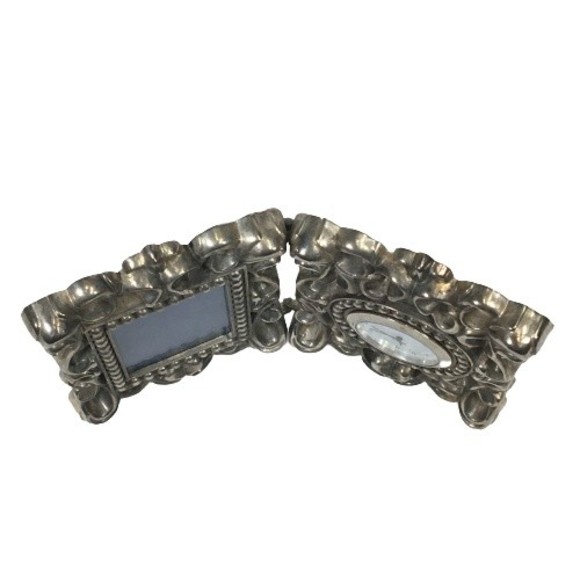 Silver-Plated Picture Frame & Clock Desk Top Beautiful Ornate Scroll Work Design - Picture 2 of 10